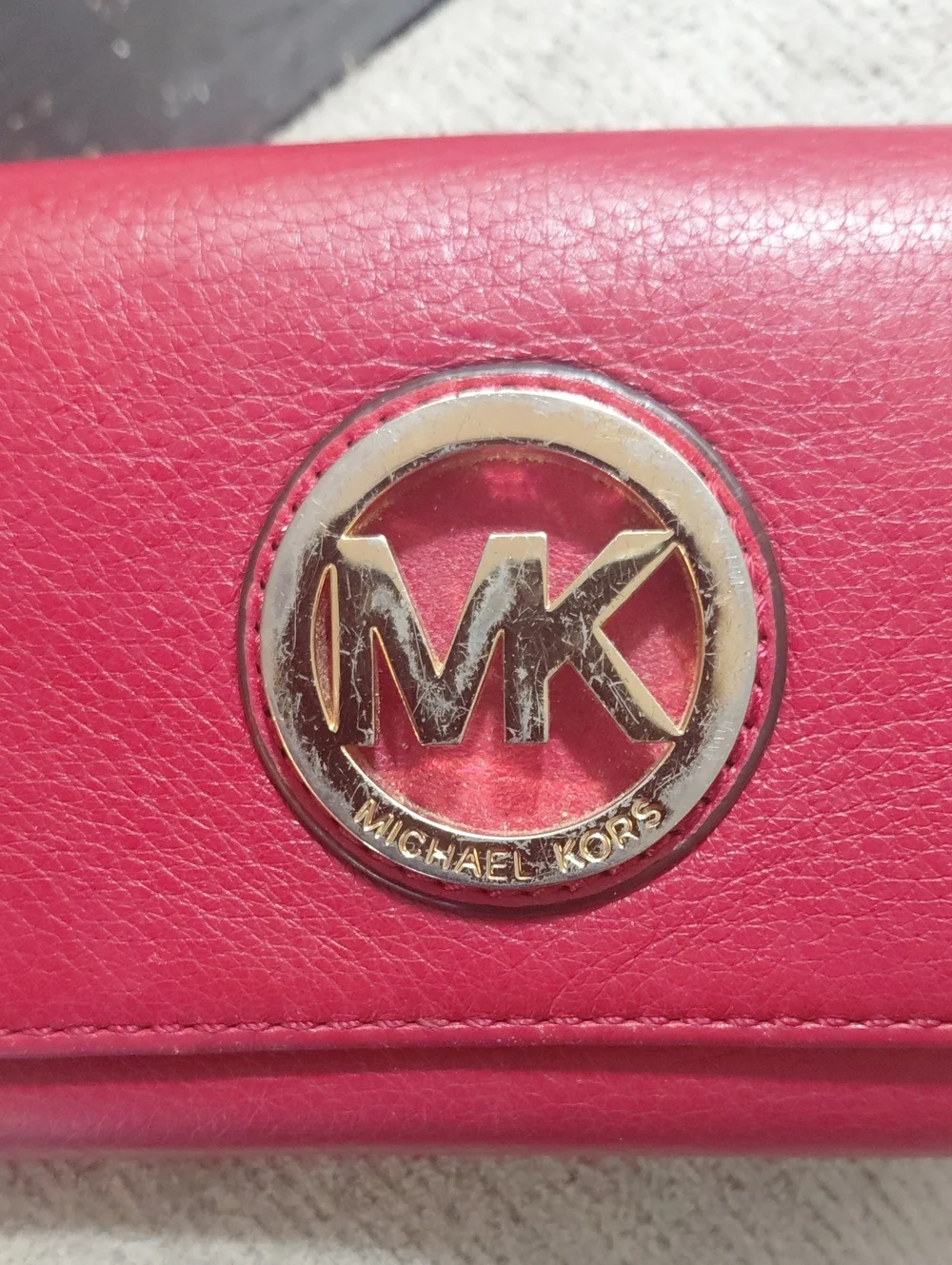 Michael Kors Red Leather Continental Wallet with Gold MK Logo